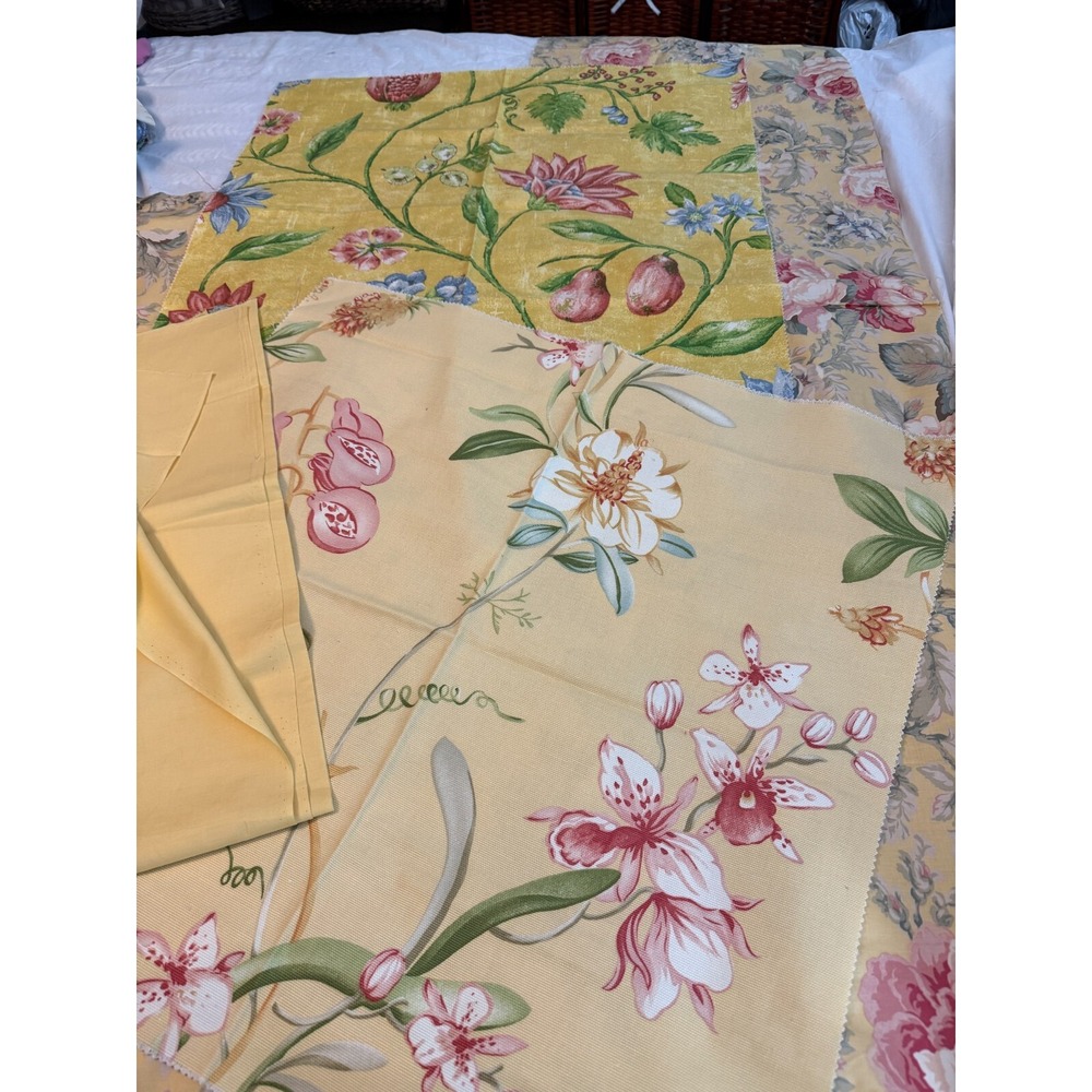 Lot of 4 yellow color design‎ fabrics floral solid quality vintage new